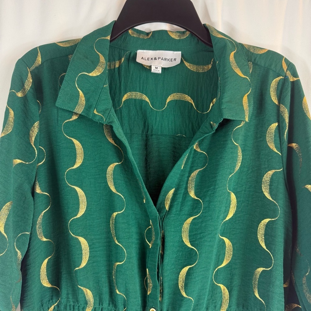 Alex & Parker Emerald And Gold Patterned Blouse S… - image 2